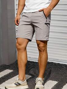 Gym Rark Beige Plain Men's Bermuda Sports Shorts With Zipper Pockets And Woven Fabric - Beige - View 6