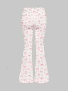ROMWE Kawaii Spring/Summergraphicpink[Lingerie] Cute & Sexy Camisole & Flared Pants Set, Multi-Layer Waistband Ruched Sexy Lady Trousers - Pink - View 8