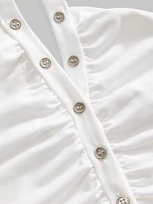 ROMWE Women's Y2K Sexy Halter Neck Ruched Crop Top - White - View 3