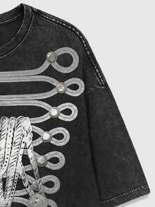 ROMWE MEN Goth 男士圆领休闲百搭日常穿搭雪花印花短袖T恤 - 黑色 - 查看 6