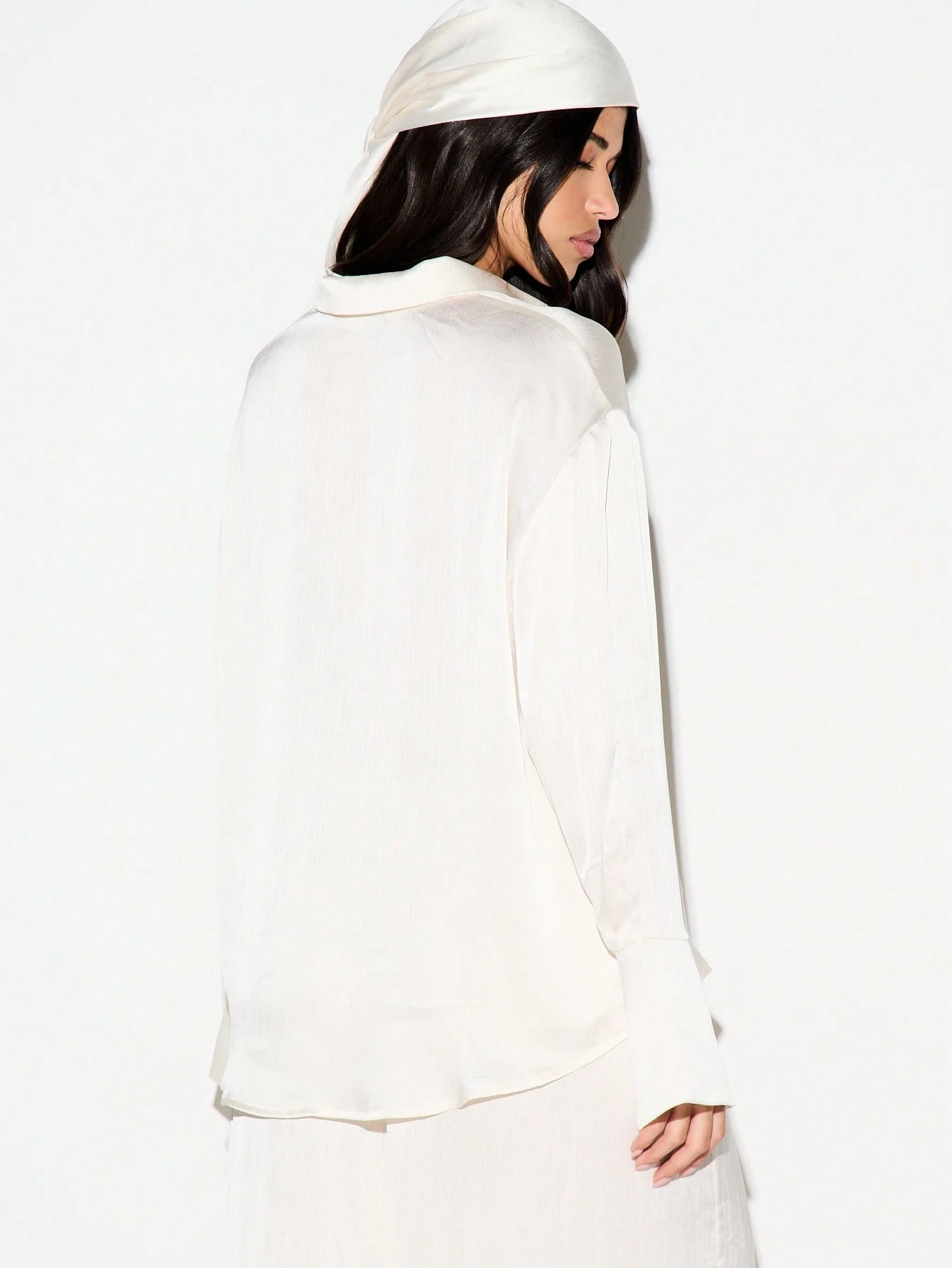 KIZN White Crinkle Satin Oversized Button Shirt