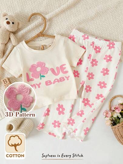 Cozy Pixies Bộ đồ 2 món cho bé gái: Áo dệt kim mềm mại cổ tròn tay ngắn và quần cạp chun.