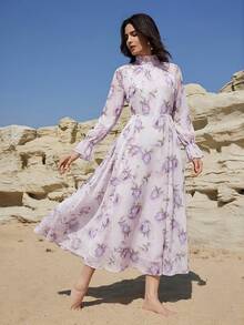 DAZY Vestido con estampado floral diminuto, elegante para el Día de San Valentín, boda, fiesta, ocasión formal, uso diario - Morado - Ver 3