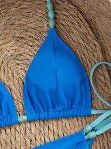 Swim Vcay Bộ đồ bơi hai mảnh gợi cảm buộc dây cổ, đính hạt cườm, thích hợp cho tiệc bãi biển, mùa xuân/hè. - Màu xanh lam - Xem 3