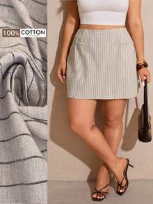 Elaquor Plus Size Women Striped Casual Versatile Date & Travel Skorts - Apricot - View 8