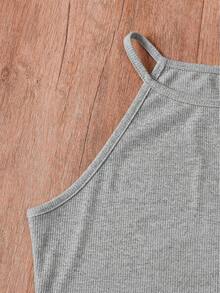Tween Girls' Casual Solid Color Halter Neck Dress, Summer - Multicolor - View 5
