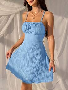 Vestido exclusivo sin espalda tejido en verde para mujeres - Celeste - Ver 5
