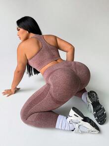 Rhythm Era 2pcs/Set Plus Size Activewear Set - Moisture Wicking Tank Top & Leggings, Squat Proof, Basic Style, Blue - Multicolor - View 1