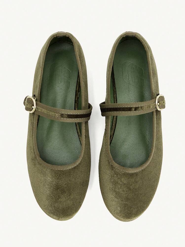 CUCCOO CHICEST Women Shoes Olive Green Velvet With Fashionable And Comfortable Spring And Autumn Flat Shoes