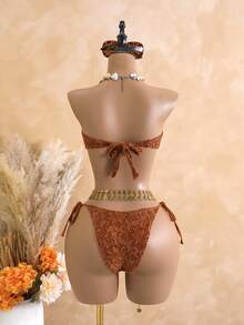Bellisia Women's Tankini Swimwear With Skirt, Sexy Beach Golf Vacation Bikini, Spring/Summer White - Brown - View 5
