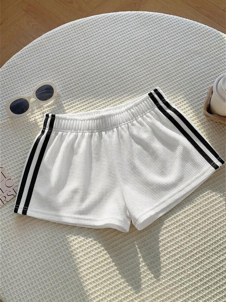 Comfortcana White Knit Women's Side Stripe Wide Leg Shorts - White - View 3