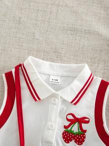 SHEIN Set de 2 piezas para niña, estilo casual de primavera y verano, vestido sin mangas con bordado de mariposa y bolso bandolera - Rojo - Ver 6