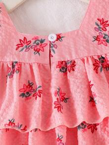 SHEIN Đầm vải họa tiết hoa màu hồng cho bé gái, đầm thường ngày dễ thương ngọt ngào cho bé gái mùa hè, thích hợp cho bãi biển, khu nghỉ dưỡng nhiệt đới, đầm xòe kiểu bánh kem cho bé gái, quần áo trẻ em, đầm hè cho bé gái, trang phục mùa hè mềm mại. - Hồng - Xem 4