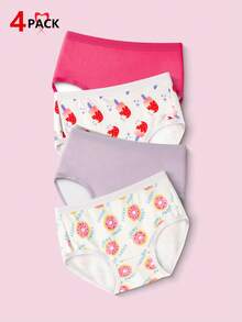 SHEIN 8-Piece Girls Toddler Underwear Set Round Neck Sleeveless Briefs All Season Multicolor Cartoon Food Donut Ice Cream Print Daily Essential Base Layer Soft Skin-Friendly Breathable Fabric High-Quality Elastic Waistband Providing Stylish Comfort Cute Style And Long-Lasting Durability For Active Play - Multicolor - View 6