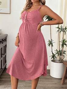 Cheriluna Maternity Maternity Casual Solid Color Spaghetti Strap Nursing Dress - Dusty Pink - View 5