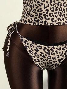Zestiva 女士夏季度假休闲沙滩装豹纹吊带比基尼上衣和蕾丝边饰泳裤两件套泳衣 - 彩色 - 查看 6