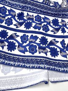 Sunnyshic Vestido de fiesta de moda de lujo con estampado azul y blanco de flores, estilo vintage elegante sin mangas con lazo en la cintura, para mujer de talla grande, para primavera/verano, para fiestas y vacaciones - Azul y blanco - Ver 5