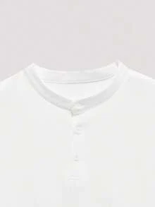 ALTZTAR Men's Casual Versatile Solid Color Henley Neck Short Sleeve T-Shirt , Retro American, Unisex, Relaxed Fit Summer Outfits – Suitable For Everyday Wear And Summer Holiday Outfits. - White - View 4