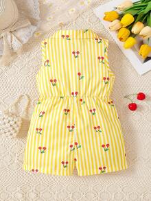Elladie kids Baby Girls' Casual Striped Cherry Print Romper, Spring/Summer - Yellow - View 2