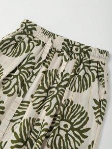 Franclia Summer Casual Floral Print Loose Pants - Green - View 8