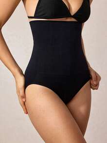 女士高腰無縫束腹提臀內褲，臀部提升 - 黑色 - 查看 7