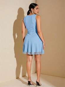 SHEIN BAE Plus Size Women Sleeveless Mesh Dress, Spring/Summer - Baby Blue - View 6