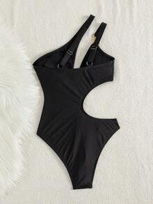 Costavie Áo tắm liền thân Swim SXY mới về dành cho nữ, kiểu dáng thanh lịch, gợi cảm lấy cảm hứng từ Spice Girl thời kỳ Y2K, chất liệu satin bóng màu đen tuyền cá tính, thiết kế bất đối xứng một vai với khóa vàng, eo khoét, cổ chữ V sâu, đường cắt cao ở chân và kiểu dáng ôm sát - tạo dáng ôm sát tôn dáng, giúp kiểm soát vòng bụng và làm thon gọn cơ thể, thích hợp cho các bữa tiệc bể bơi, kỳ nghỉ hè trên bãi biển, trang phục đi hộp đêm, lễ hội âm nhạc và các buổi tối đi chơi. - màu đen - Xem 2