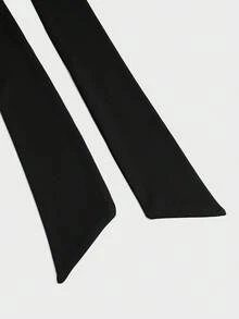 Sweetra Elegant Asymmetrical Shoulder Bodycon Dress, Waist Cinching, Flowy Ribbon Design, Unique - Black - View 3
