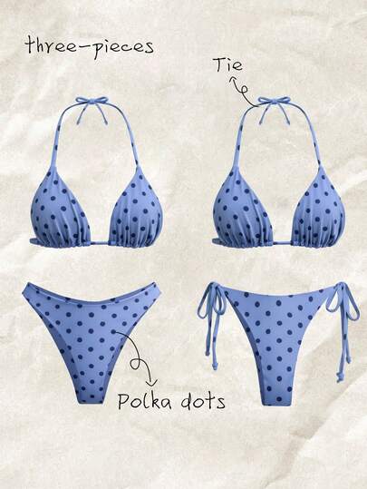 Elavelle Bộ bikini 3 mảnh cổ yếm cạp cao in họa tiết ngẫu nhiên dành cho nữ, thích hợp cho mùa xuân/hè.