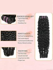 16A Mechones de cabello humano rizado de lujo birmano, 100% cabello humano virgen sin procesar, mechones de cabello ondulado con rizo en espiral, doble trama, color natural, brillo, larga duración, calidad diaria y de salón, suave y sedoso, extensiones de cabello premium invisibles - Natural Black - Ver 5