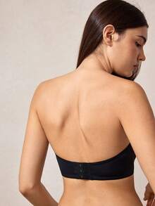 Veilyse 素色網紗拼接抹胸胸罩 - 黑色 - 查看 2