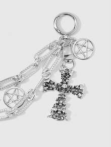 ROMWE 1. Móc khóa DIY hình ngôi sao rỗng, đầu lâu không đều, hình chữ thập, phong cách Gothic, thời trang công nghiệp nặng Y2K, làm bằng bạc, dây chuyền hai lớp, thích hợp cho phụ nữ và bạn gái đeo hàng ngày, quà tặng ngày lễ. - Bạc 10 - Xem 8