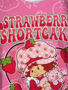 Strawberry Shortcake X SHEIN Áo thun tay ngắn cổ tròn họa tiết hoạt hình dễ thương, cỡ lớn, thích hợp mặc mùa hè. - trắng - Xem 4