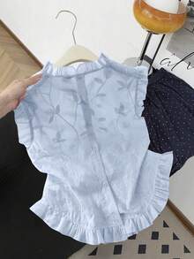 Camisa sin mangas de mujer con bordado y volantes - Celeste - Ver 2