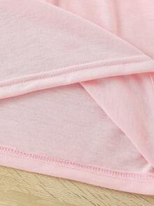 Spring And Summer Young Girl Casual Fashion Creative Personalized Refreshing Minimalist White Bow Denim-Effect Letter Graphic Print Tee And Flare Pants Set, Comfortable Daily Wear - Multicolor - View 6