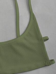 EgrlEra Women's Fashion Sexy Ribbed Knit Cropped Tank Top Bralettes Top Olive Green Bra - Green - View 6