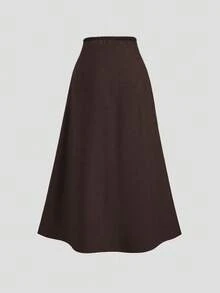 Easura Plus Size Elegant High-End Fashion Commuter Draping Metal Buckle Decor A-Line Skirt - Coffee Brown - View 2