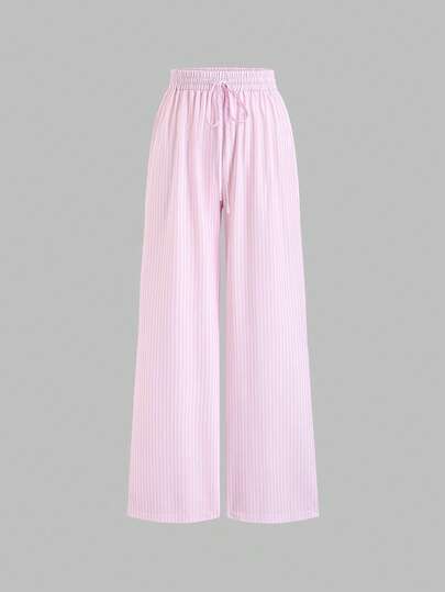 Sweetra Quần ống rộng dáng suông kẻ sọc mới dành cho nữ, cạp chun, thích hợp cho đi làm, mặc hàng ngày, đi nghỉ mát, thoải mái và giản dị, phong cách ngọt ngào, mùa xuân/hè/thu.