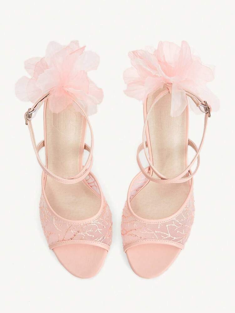 CUCCOO CHICEST Women Shoes Autumn New Mesh Yarn With Bow Stiletto Heels Round Toe Embroidered Sandals