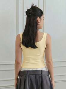 SHEIN MOD Square Neck Rhinestone Decor Casual Tank Top, Summer - Light Yellow - View 2