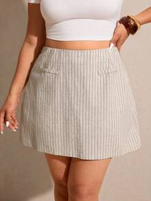 Elaquor Plus Size Women Striped Casual Versatile Date & Travel Skorts - Apricot - View 3