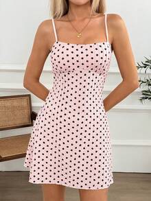 Easowa Damen Polka Dot Casual Minimalist Urlaubs Mini Slip Kleid - Pink - Übersicht 5