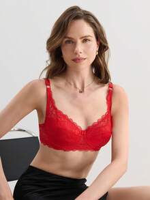 Bow Detail Lace Underwire Bra Lingerie - Red - View 1