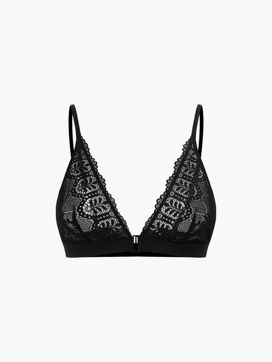 Bisouelle Lace Triangle Bralette With Front Close - Black - View 1