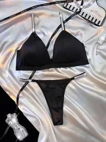 2pcs Women's Fashion Minimalist Comfortable Lingerie Set - Black - View 6