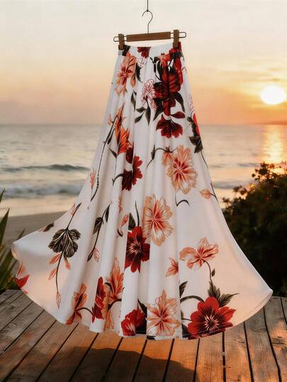GlowEve Chân váy xòe nữ kiểu vintage lãng mạn, thanh lịch với họa tiết hoa, cạp chun, thích hợp cho kỳ nghỉ, hẹn hò và các dịp khác.