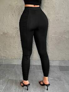 SHEIN SXY Black Leather Street Style Leggings - Black - View 2