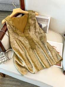 GlowEve CURVE 大码女式休闲吊带背心，中国风度假装，适合圣帕特里克节、复活节、情人节、圣诞节、感恩节等节日穿着，宽松舒适，百搭时尚，春夏必备 - 金色 - 查看 7