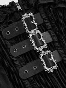 ROMWE Áo camisole cỡ lớn kiểu Gothic giả da phối ren và nhiều mảnh vải - màu đen - Xem 4