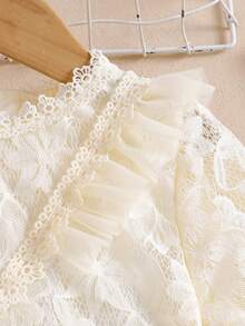 Đầm lưới jacquard họa tiết hoa kiểu công chúa ngọt ngào cho bé gái, màu mơ, thích hợp cho các chuyến đi chơi mùa xuân, chụp ảnh, tiệc sinh nhật và nhiều dịp khác. - Màu be - Xem 7